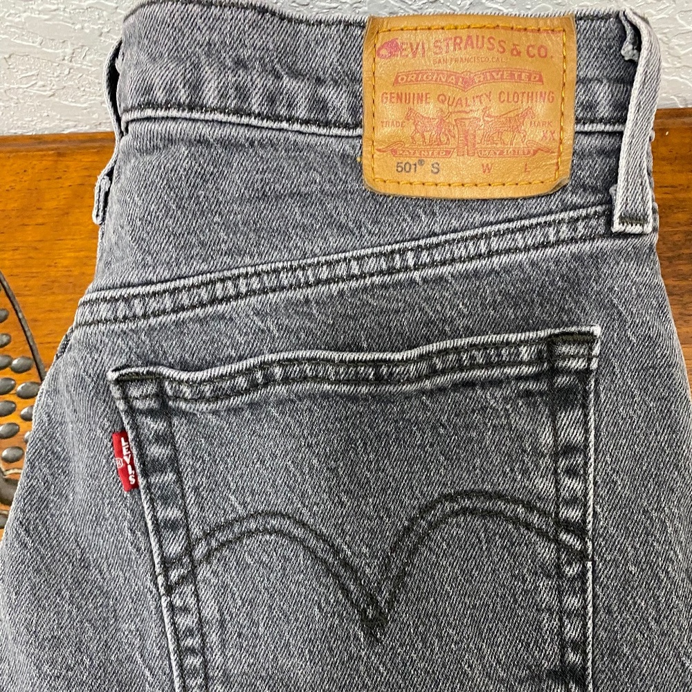 Levis Premium 501 S Skinny Jeans High Rise Button Fly Charcoal Grey Denim